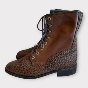 Vintage Lace-Up Roper Kiltie Western Boots Size 7.5